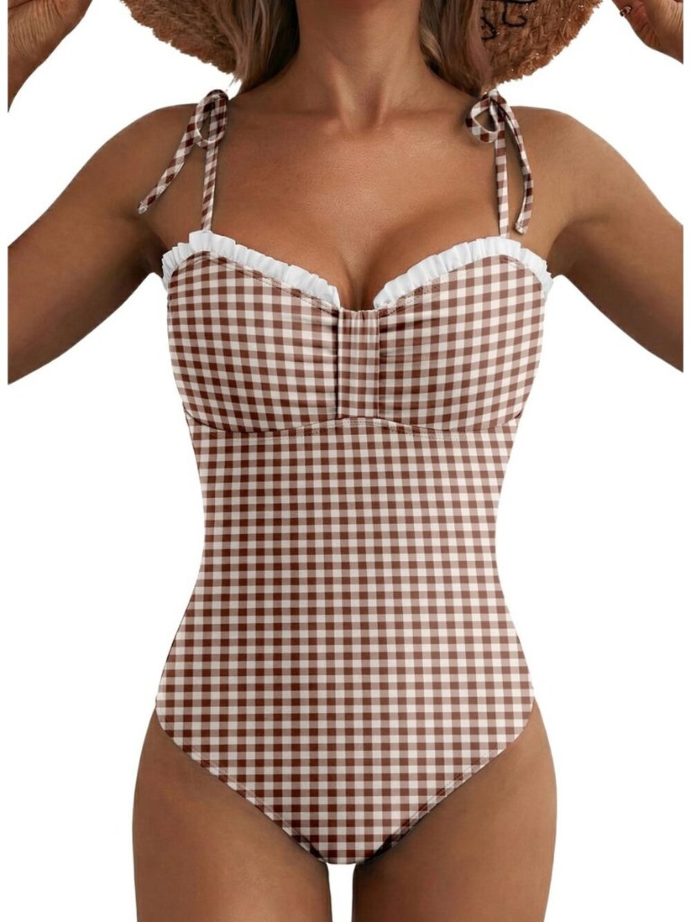 Women's Striped Tie Shoulder One Piece Swimsuits High Cut Swimwear
